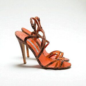 Manolo Blahnik Exotic Snakeskin Strappy High Heels Orange